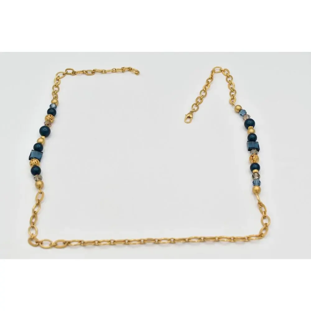 Brighton Chunky Station Necklace Brushed Gold Blue Crystal Contempo Belt BinBJ